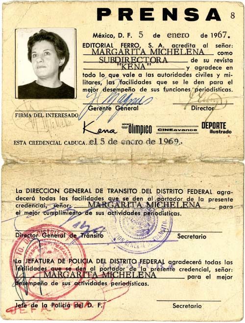 Credencial de prensa de Margarita Michelena (atribuido)